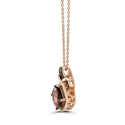 LeVian 14K Rose Gold Rhodolite Garnet Brown Diamond Classic Pendant Necklace