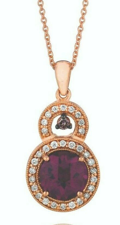 LeVian 14K Rose Gold Rhodolite Garnet Round Brown Diamonds Halo Pendant Necklace