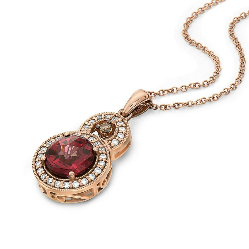 2 1/2 cts Red Rhodolite Garnet and Diamond Necklace in 14K Rose Gold by Le Vian - BirthStone.com