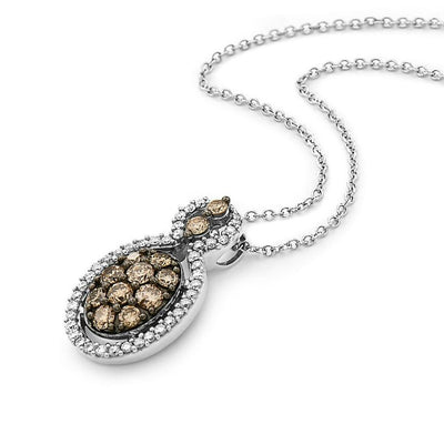 LeVian 14K White Gold Round Chocolate Brown Diamond Cluster Pendant Necklace