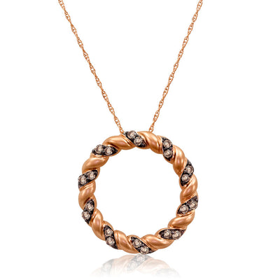 LeVian 14K Rose Gold Round Chocolate Brown Diamond Open Circle Pendant Necklace