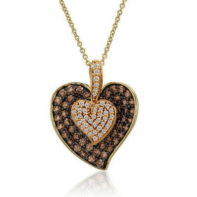 LeVian 14K Two-Tone Gold Chocolate Brown Diamond Love Heart Pendant Necklace