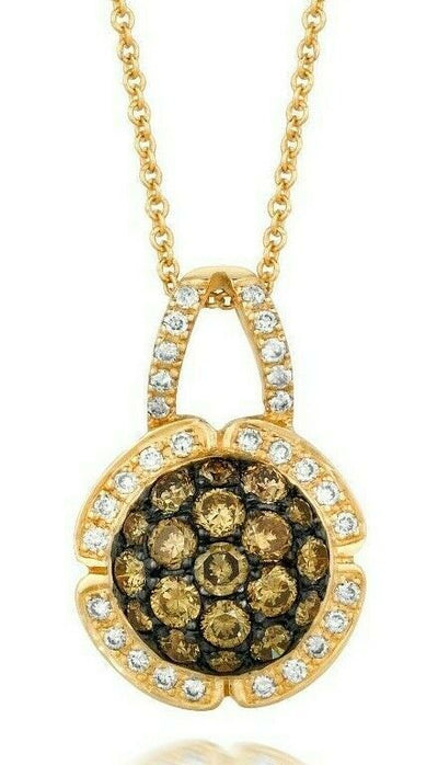 LeVian 14K Yellow Gold Round Chocolate Brown Diamond Cluster Pendant Necklace