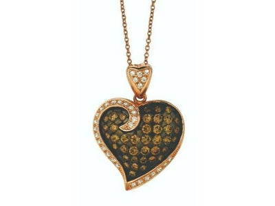 LeVian 14K Rose Gold Round Chocolate Brown Diamonds Love Heart Pendant Necklace