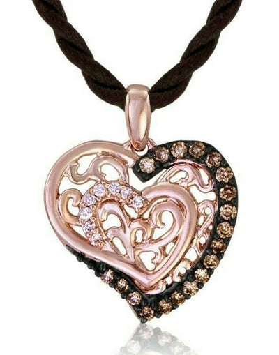 LeVian 14K Rose Gold Round Brown Chocolate Diamonds Love Heart Pendant Necklace