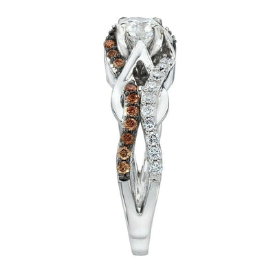 LeVian 14K White Gold Round Chocolate Brown Diamond Bridal Split Shank Ring
