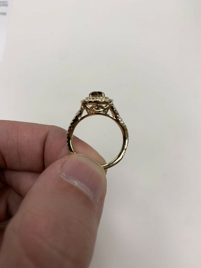 LeVian 14K Yellow Gold Round Chocolate Brown Diamond Bridal Wedding Halo Ring