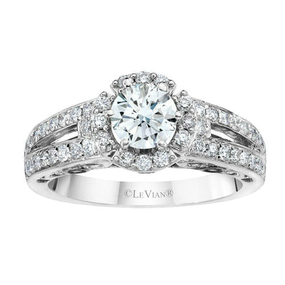 LeVian 14K White Gold Princess Round Chocolate Brown Diamond Bridal Halo Ring