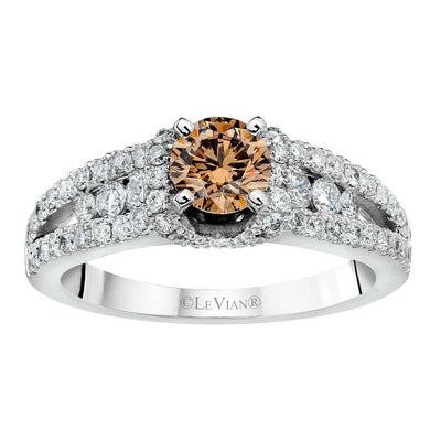 LeVian 14K White Gold Round Chocolate Brown Diamond Bridal Wedding Halo Ring