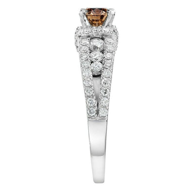 LeVian 14K White Gold Round Chocolate Brown Diamond Bridal Wedding Halo Ring
