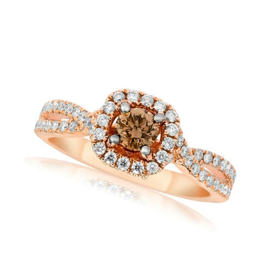 LeVian 14K Rose Gold Round Chocolate Brown Diamond Bridal Wedding Band Ring