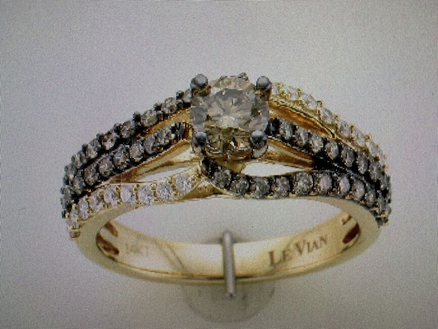 LeVian 14K Two-Tone Gold Round Chocolate Brown Diamond Bridal Wedding Ring