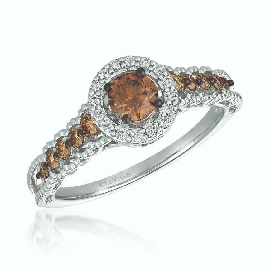 LeVian 14K Rose Gold Round Diamond Beautiful Fancy Bridal Halo Wedding Ring