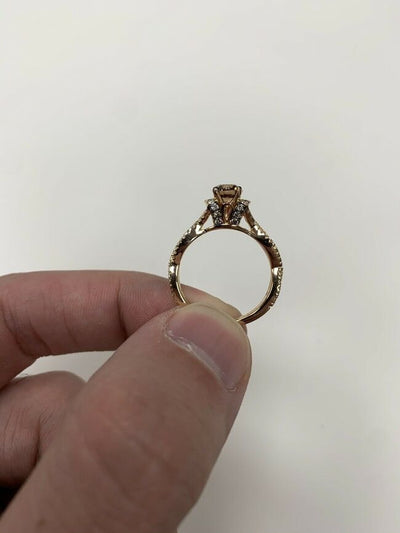 LeVian 14K Rose Gold Round Chocolate Brown Diamond Bridal Wedding Halo Ring