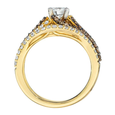LeVian 14K Yellow Gold Round Chocolate Brown Diamond Bridal Wedding Ring