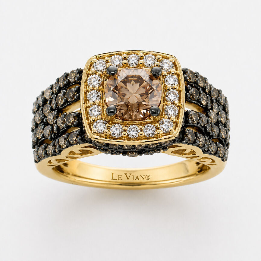 LeVian 14K Rose Gold Round Chocolate Brown Diamond Fancy Bridal Wedding Ring