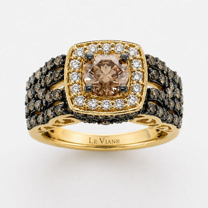 LeVian 14K Rose Gold Round Chocolate Brown Diamond Fancy Bridal Wedding Ring