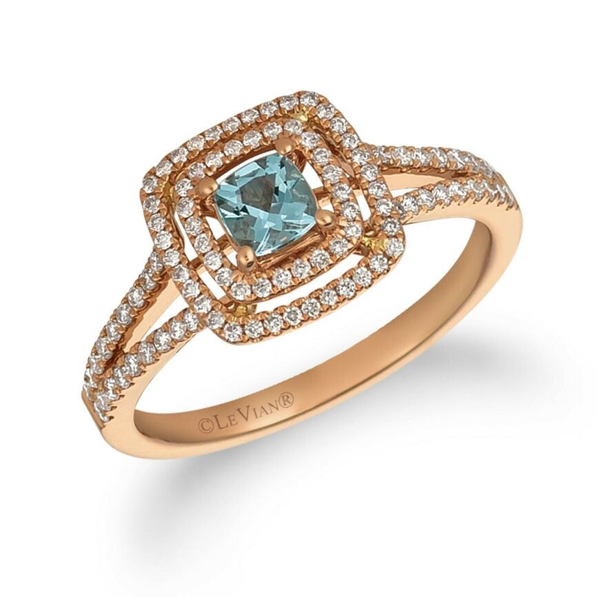 3/4 cts Blue Aquamarine and Diamond Ring in 14K Rose Gold by Le Vian - BirthStone.com