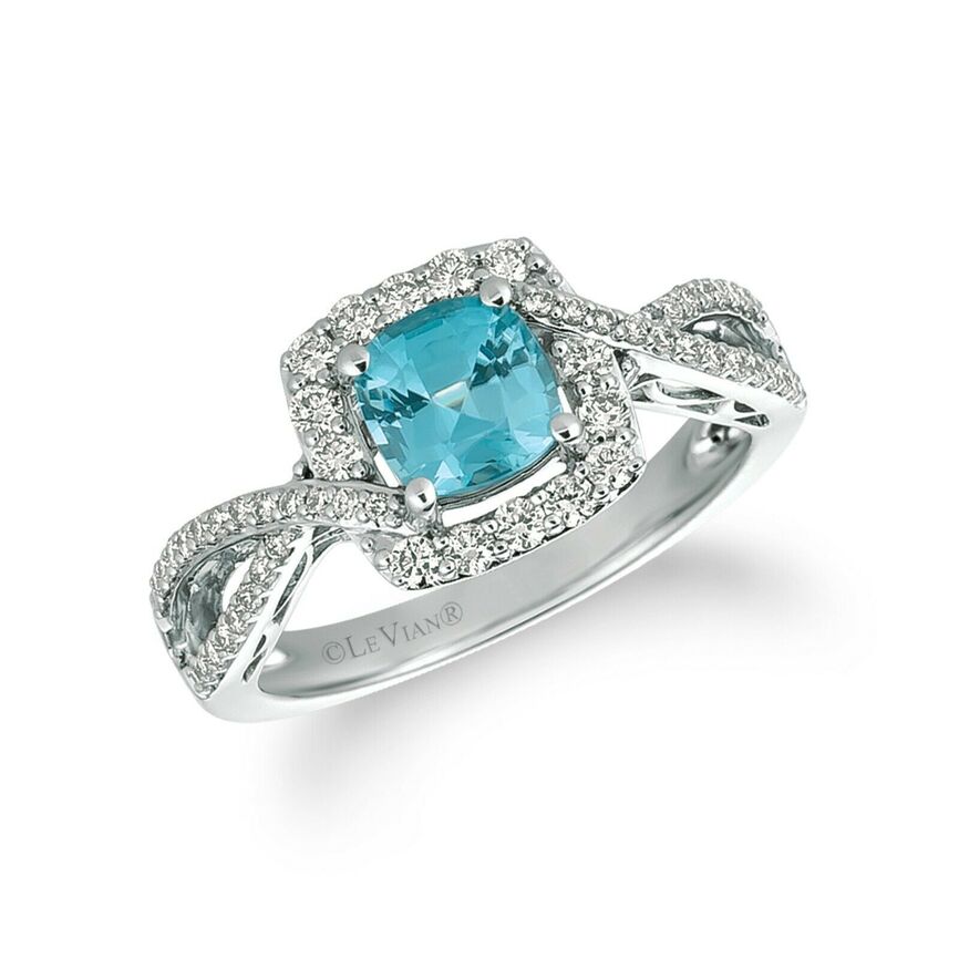 1 5/8 cts Aqua Zircon and Diamond Ring in 14K White Gold by Le Vian - BirthStone.com