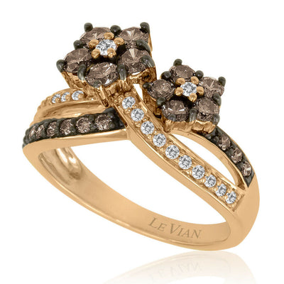 LeVian 14K Rose Gold Round Chocolate Brown Diamond Pretty Fancy Split Shank Ring