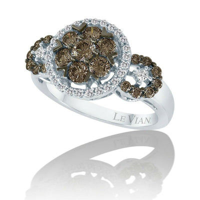 LeVian 14K White Gold Round Chocolate Brown Diamonds Beautiful Pretty Ring