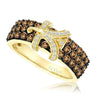 LeVian 14K Yellow Gold Round Chocolate Brown Diamond Beautiful Pretty Fancy Ring