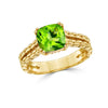 14K Yellow Gold Plated .925 Sterling Silver 8mm Square Cushion Cut Green Peridot Link Embroidery Stitch Motif Split Shank Statement Ring - Size 5