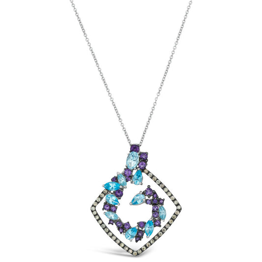 4 1/3 cts Blue Topaz and Diamond Necklace in 14K White Gold by Le Vian - BirthStone.com