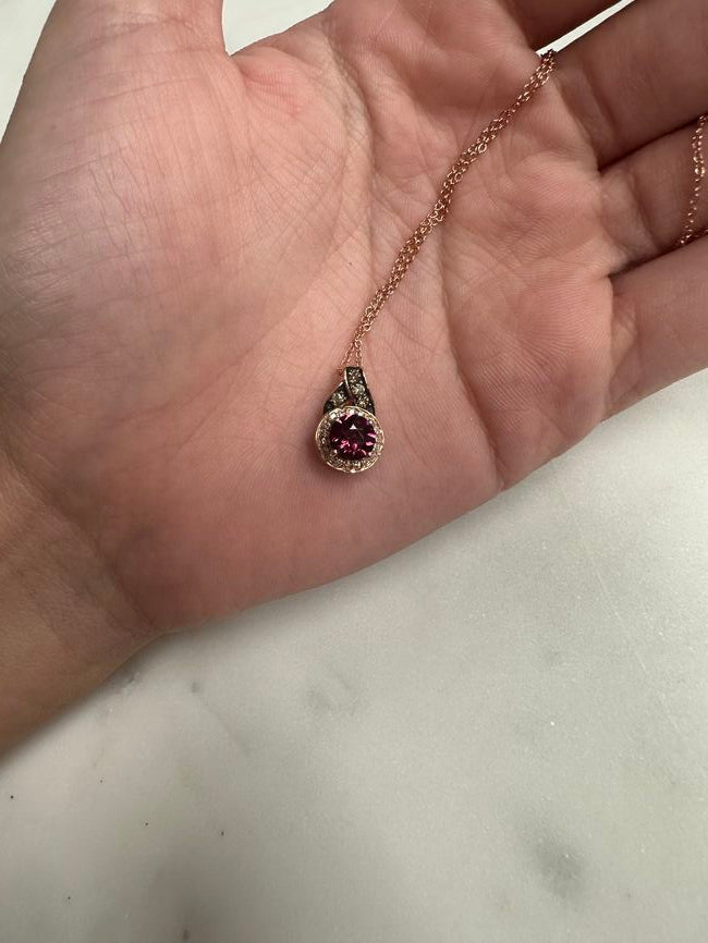 1 1/8 cts Red Rhodolite Garnet and Diamond Necklace in 14K Rose Gold by Le Vian - BirthStone.com