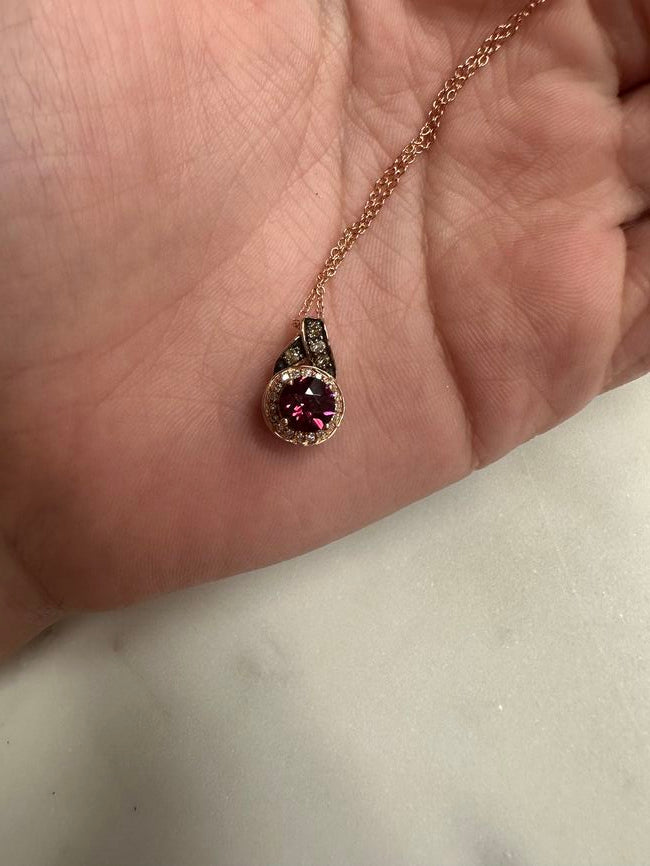 1 1/8 cts Red Rhodolite Garnet and Diamond Necklace in 14K Rose Gold by Le Vian - BirthStone.com