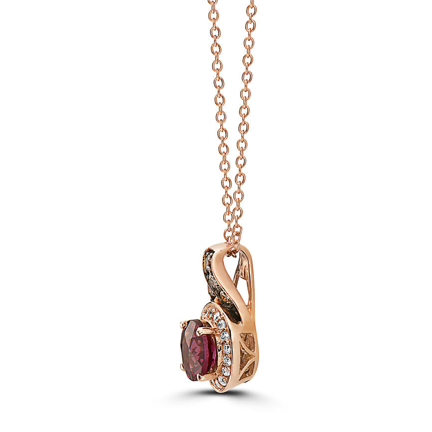 1 1/8 cts Red Rhodolite Garnet and Diamond Necklace in 14K Rose Gold by Le Vian - BirthStone.com