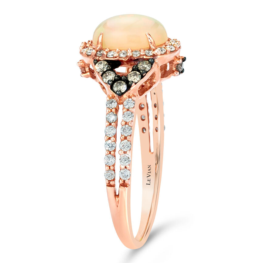 LeVian 14K Rose Gold Opal Cabochon White/Chocolate Diamond Fashion Ring - S 7 - BirthStone.com