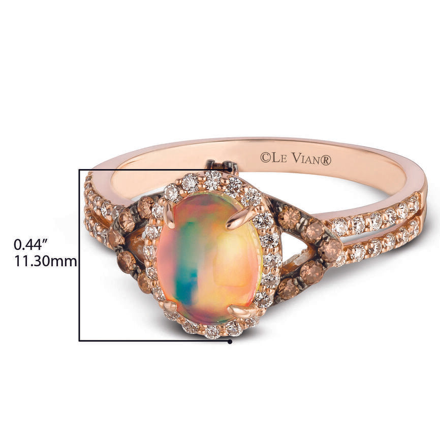 LeVian 14K Rose Gold Opal Cabochon White/Chocolate Diamond Fashion Ring - S 7 - BirthStone.com