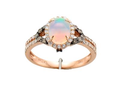 LeVian 14K Rose Gold Opal Cabochon White/Chocolate Diamond Fashion Ring - S 7 - BirthStone.com