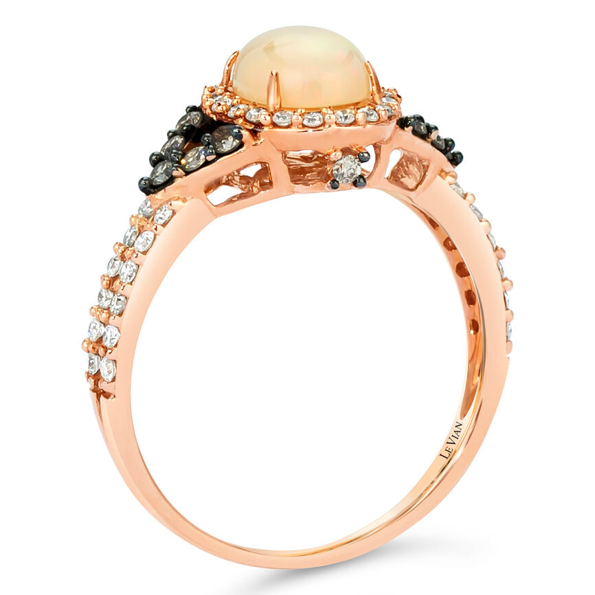 LeVian 14K Rose Gold Opal Cabochon White/Chocolate Diamond Fashion Ring - S 7 - BirthStone.com