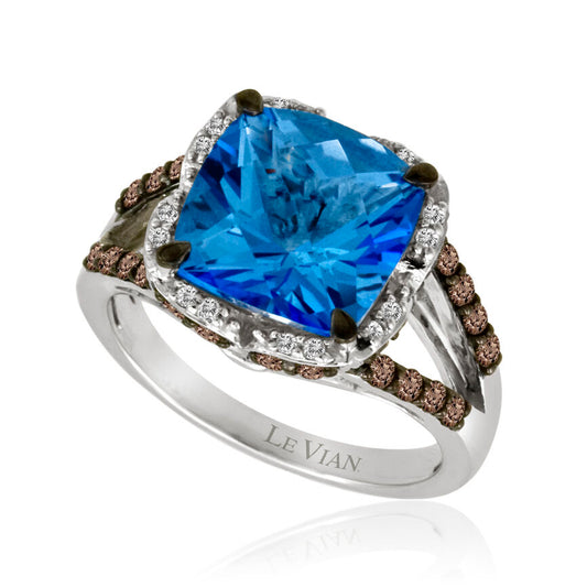 5 5/8 cts Blue Topaz and Diamond Ring in 14K White Gold by Le Vian - BirthStone.com