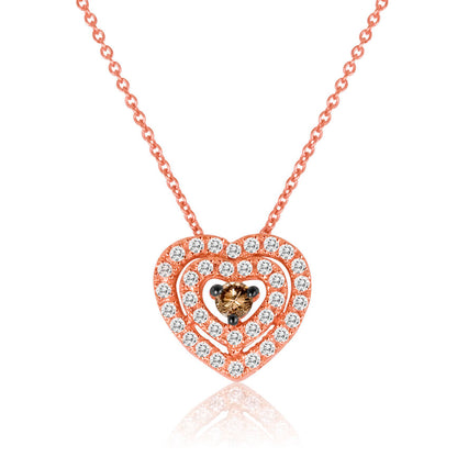 LeVian 14K Rose Gold White & Chocolate Diamond Halo Heart Pendant Necklace - BirthStone.com