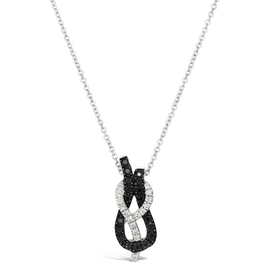 LeVian 14K White Gold Black & White Diamond Knot Style Pendant Necklace - BirthStone.com