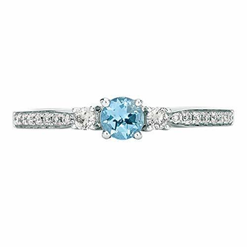 3/8 cts Blue Aquamarine and Diamond Ring in 14K White Gold by Le Vian - BirthStone.com