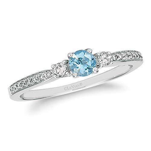 3/8 cts Blue Aquamarine and Diamond Ring in 14K White Gold by Le Vian - BirthStone.com