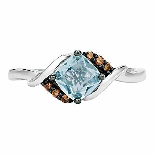 3/4 cts Blue Aquamarine and Diamond Ring in 14K White Gold by Le Vian
