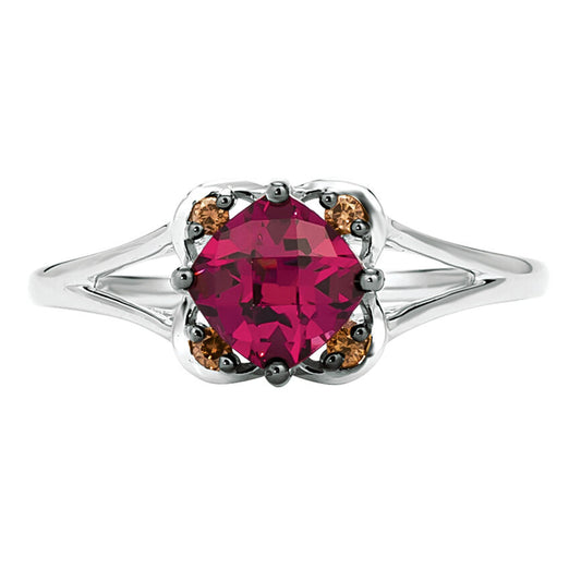 14K WHITE GOLD DIAMOND RHODOLITE RING