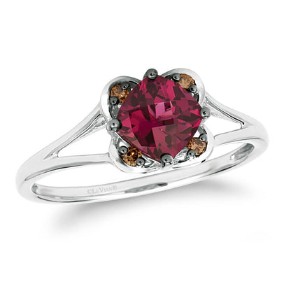 14K WHITE GOLD DIAMOND RHODOLITE RING