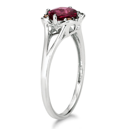 14K WHITE GOLD DIAMOND RHODOLITE RING