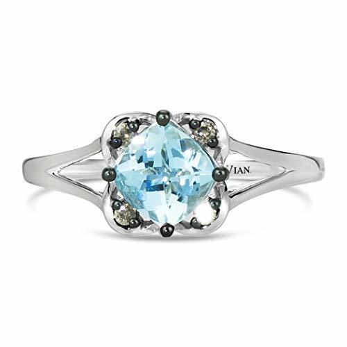 3/4 cts Blue Aquamarine and Diamond Ring in 14K White Gold by Le Vian - BirthStone.com