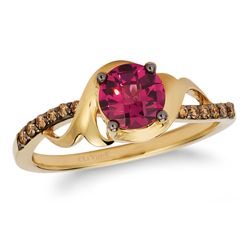 14K YELLOW GOLD DIAMOND RHODOLITE RING