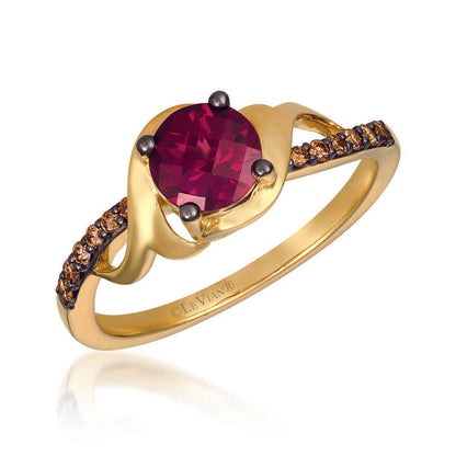 14K YELLOW GOLD DIAMOND RHODOLITE RING