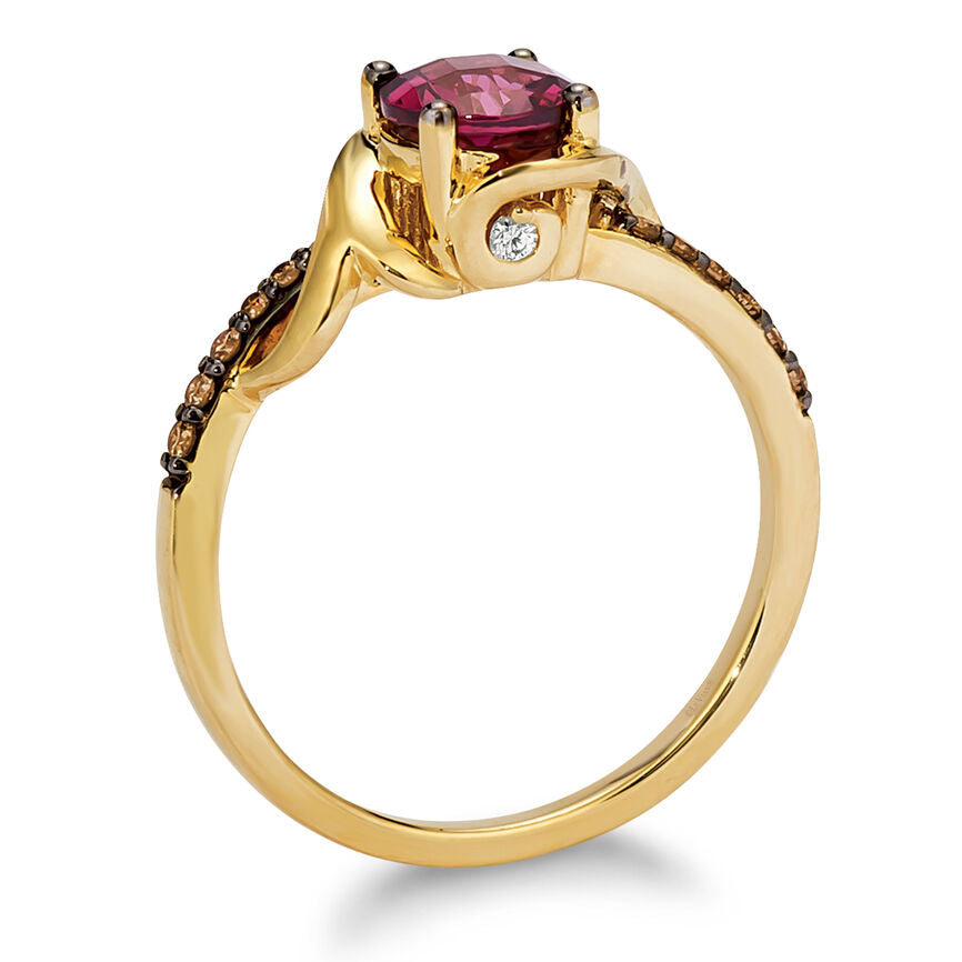 14K YELLOW GOLD DIAMOND RHODOLITE RING