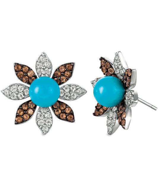 8 3/8 cts Blue Turquoise Earrings in 14K White Gold by Carlo Viani - BirthStone.com