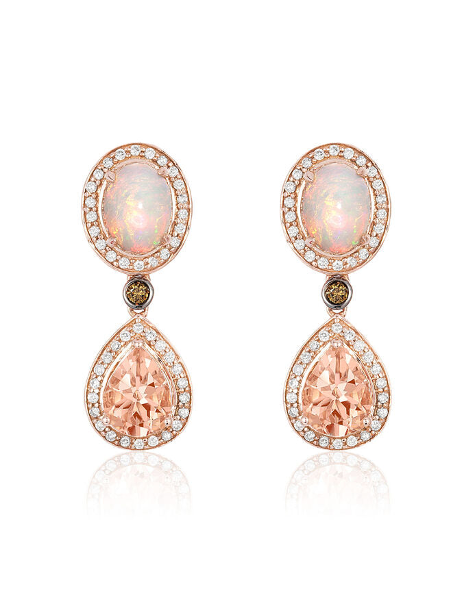 LeVian 14K Rose Gold Morganite Opal Round Brown Chocolate Diamond Earrings